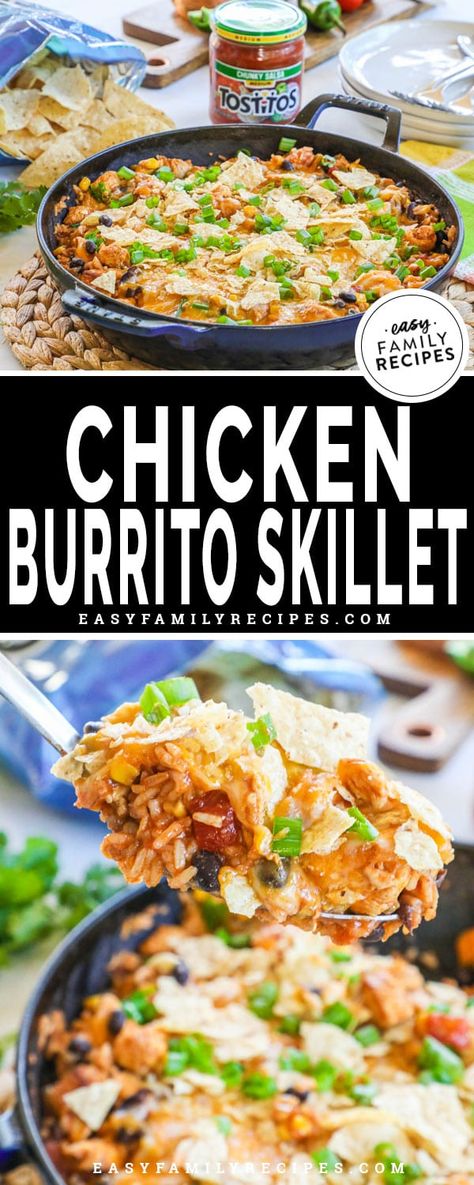 Easy Chicken Burrito Casserole, Meal Themes, Chicken Burrito Skillet, Rice Beans Corn, Taco Meals, Burrito Skillet, Garden Edger, Taco Meal, Mexican Stuff