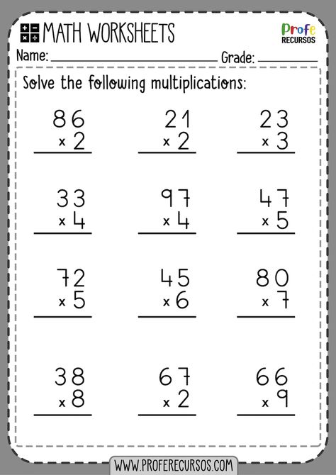 Multiplication 2 Digit By 1 Digit (with Regrouping) Worksheet C75 Free Printable Multiplication Worksheets, Two Digit Multiplication, Free Multiplication Worksheets, Worksheet For Class 2, Printable Multiplication Worksheets, Math Multiplication Worksheets, Multiplication Worksheet, Multiplication Word Problems, First Grade Worksheets