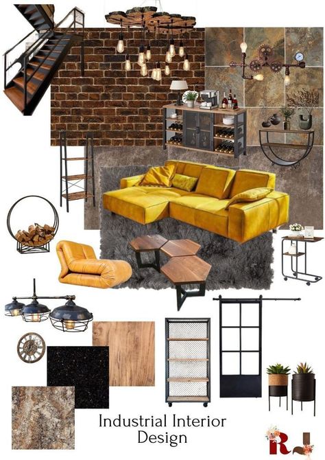 Funky Industrial Interior Design, Industrial Moodboard Interior Design, Neo Industrial Interior Design, Industrial Style Mood Board, Industrial Interior Design Mood Board, Industrial Interior Design Style, Neo Industrial Interior, Industrial Mood Board Interior Design, Industrial Mood Board