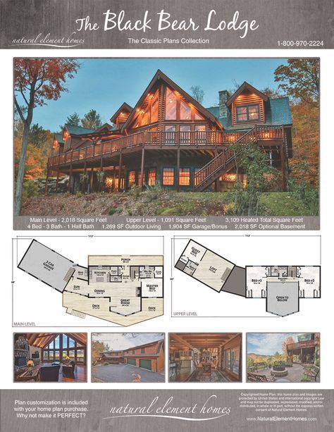 Black Bear Lodge | Natural Element Homes | Classic Plans | Lake house plans, Cabin house plans, Log cabin floor plans Log Cabin Homes Designs, Four Bedroom Cabin Floor Plans, Lodge Blueprints, Luxury Cabin Floor Plans, Winter Cabin Floor Plans, Luxury Log Cabin Floor Plans, Large Cabin Floor Plans, Chalet Style Homes Floor Plans, Log Cabin Blueprints