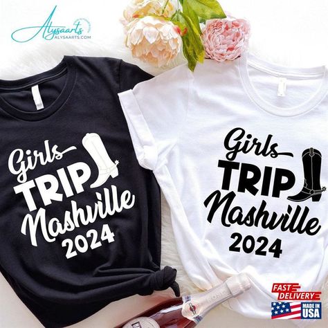 Girls Nashville Trip Tee Girl's 2024 Shirt Bachelorette T-Shirt Classic Unisex Check more at https://alysaarts.com/product/girls-nashville-trip-tee-girl-s-2024-shirt-bachelorette-t-shirt-classic-unisex/ Bachelorette T Shirt, Shopping Humor, Bachelorette Tshirts, Nashville Bachelorette, Nashville Trip, Iconic Album Covers, Travel Tees, Shirt Designs For Men, Texas Travel