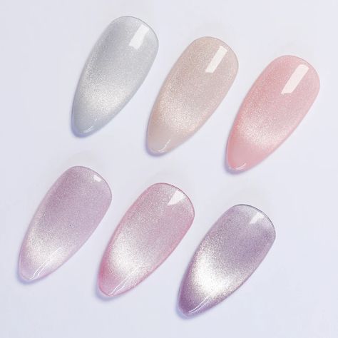 Jelly Glazed Nails, Lilac Cat Eye Nails, Light Pink Cat Eye Nails, Nude Cat Eye Nails, Cateye Nails, Donut Nails, Ocean Nails, Cat Eye Colors, Nagel Design