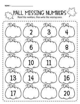 Fall Missing Numbers Preschool Math Activity Worksheets Count and Write Fall Math And Science Preschool, Harvest Kindergarten Activities, Count Activities Preschool, Autumn Activity For Preschool, Fall Morning Activities Preschool, Count To 20 Activities, 1st Grade Fall Worksheets, Preschool Fall Worksheets Free, Hibernation Math Activities Preschool