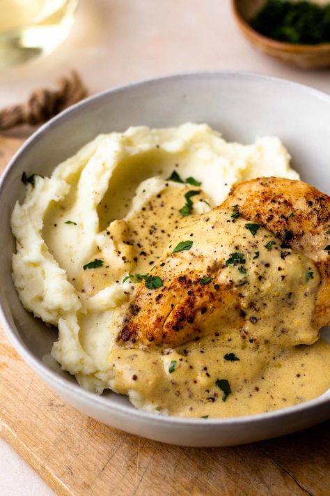 Creamy Dijon Sauce, Chicken And Sauce, Creamy Dijon, Mustard Cream Sauce, Dijon Sauce, Fluffy Mashed Potatoes, With Mashed Potatoes, Läcker Mat, Chicken Dishes Recipes