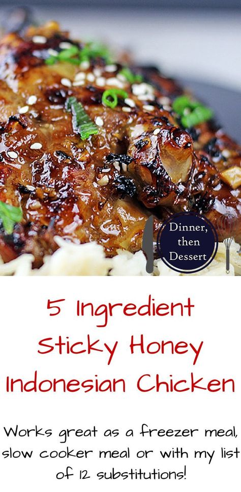 5 Ingredient Sticky and sweet, this chicken is roasted in the oven covered in a Honey-Soy sauce with ginger and garlic and is ready in 30 minutes!. Serve with steamed rice for the perfect quick and easy meal! Indonesian Chicken Recipe, Indonesian Chicken, Dinner Then Dessert, Soy Chicken, Honey And Soy Sauce, Food Heaven, Steamed Rice, 5 Ingredient, Indonesian Food