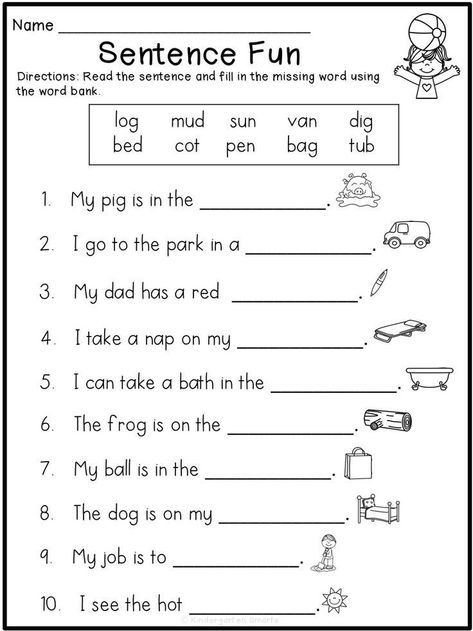 Sentence Worksheet, Language Arts Worksheets, Cvc Words Kindergarten, Kindergarten Phonics, Kindergarten Phonics Worksheets, English Worksheets For Kindergarten, Kindergarten Reading Activities, Kindergarten Reading Worksheets, Kindergarten Language Arts