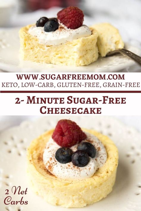 2 Minute Sugar-Free Cheesecake (Keto, Low Carb) Sugar Free Cheesecake Recipe, Low Carb Mug Cakes, Dinner Recipes Healthy Low Carb, Healthier Sweets, Sugar Free Cheesecake, Sugar Free Baking, Wheat Belly, Keto Mug Cake, Low Carb Cheesecake