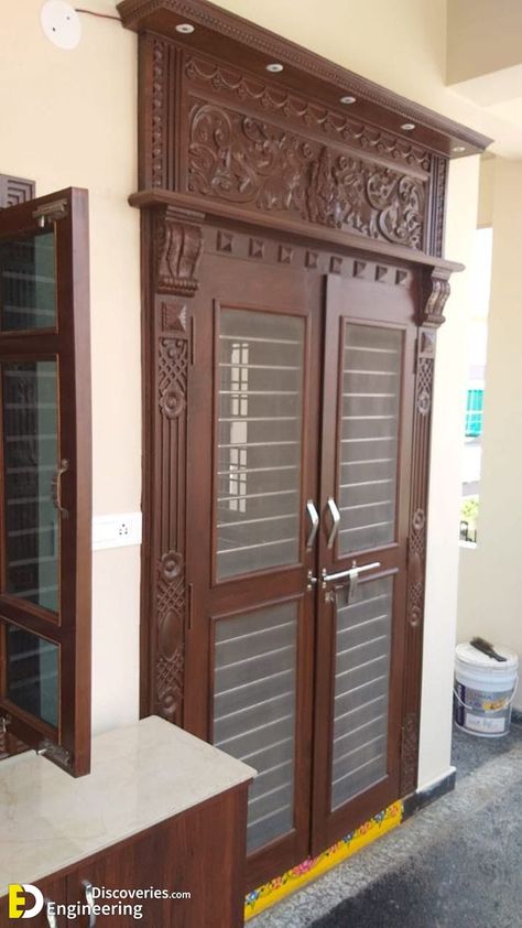 Wooden Main Door Design Ideas - Engineering Discoveries Wooden Door Arch Design, Main Door Frames Entrance, Mesh Double Door Design Wooden, Main Door Frame Design Wooden, Maindoors Design Modern Double Door, Main Door Arch Design, Main Door Frame Design Entrance, Mesh Door Design Wooden, Single Main Door Designs