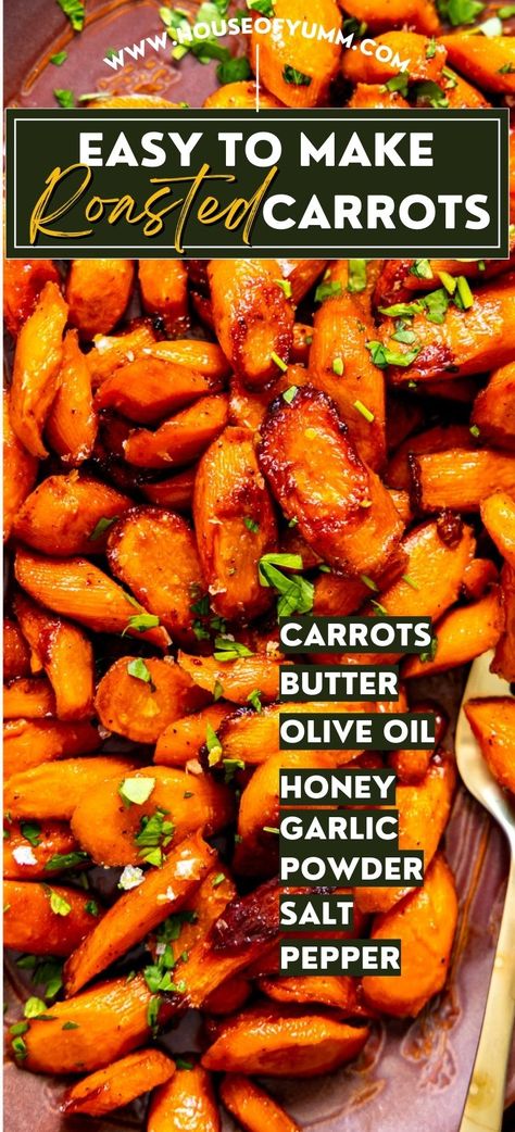 Simplify your dinner prep with these Roasted Carrots! In just 10 minutes, create a delightful side dish featuring the perfect harmony of honey, garlic, and melted butter in the oven. Elevate your meal effortlessly. Honey Butter Roasted Carrots, Honey Roasted Carrots Air Fryer, Carrot Recipes Baked, Brown Butter Garlic Honey Roasted Carrots, Cooking Carrots In Oven, Oven Roasted Broccoli And Carrots, Whole Carrot Recipes, Honey Garlic Butter Roasted Carrots, Oven Roasted Carrots Recipe