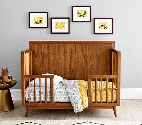 Mid Century Toddler Bed Conversion Kit | Modern Crib | Pottery Barn Kids Mid Century Modern Nursery, Mid Century Nursery, 4 In 1 Crib, Baby Boy Nursery Ideas, Modern Crib, Boy Nursery Ideas, Baby Boy Room Nursery, Baby Boy Room, Nursery Inspo