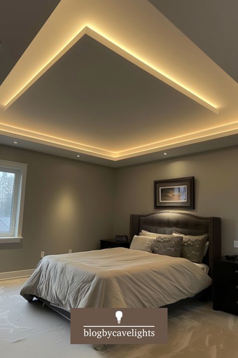 Illuminate your life with ceiling cove lighting! Discover the secrets to perfect cove lighting design. Click for insights! 🛋️🔆 #HomeStyle #MoodLighting Lights On Ceiling Aesthetic, Bedroom Ideas Ceiling Interior Design, Cove Ceiling Design Living Rooms, Cove Ceiling Lighting, Ceiling Design With Lights, False Ceiling Cove Light, Bedroom Lighting Plan, Led Lights In Ceiling, Ceiling Cove Light