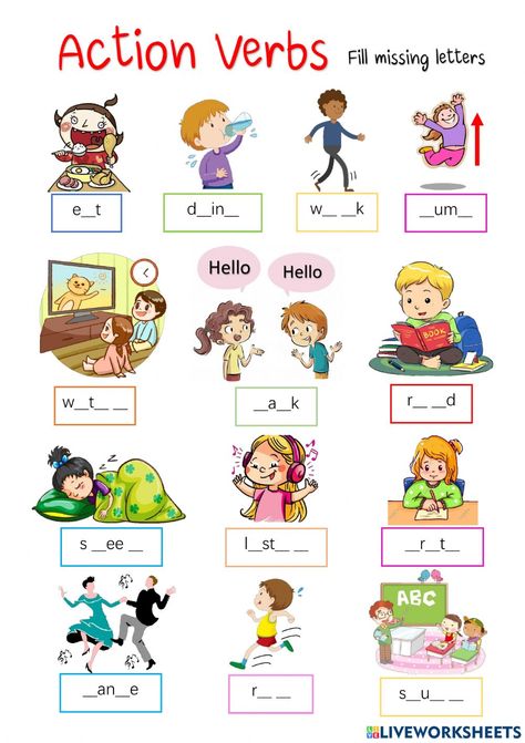 Verbs online worksheet for Beginner. You can do the exercises online or download the worksheet as pdf. Doing Verbs Worksheet For Grade 1, English Verbs For Beginners, Verb Worksheets For Grade 1, Verbs Worksheet For Class 2, Verb Worksheets Grade 2, Action Words Worksheet For Grade 1, Action Verbs Worksheet For Grade 1, Verbs Activities For Kids, Verbs Worksheet For Grade 1