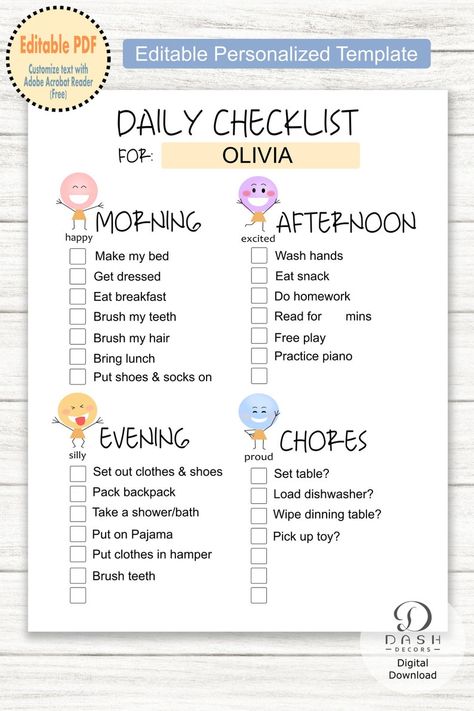 Editable Daily Routine Chore Chart Template for Kids & Toddler - Etsy Kid Schedule, Daily Routine Chart For Kids, Uppfostra Barn, Kids Routine, Child Behavior, Kids Routine Chart, Daily Routine Chart, Chore Chart Template, Kid Responsibility