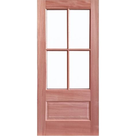 Waydoor 36'' x 80'' 4-lites Mahogany Unfinished Front Solid Wood Door - Bed Bath & Beyond - 39406974 Exterior Door In Bedroom, Mahogany Front Door, Wood Front Door, Door Bed, Wood Exterior, Wood Exterior Door, Wood Front Doors, Door Insulation, Solid Wood Doors