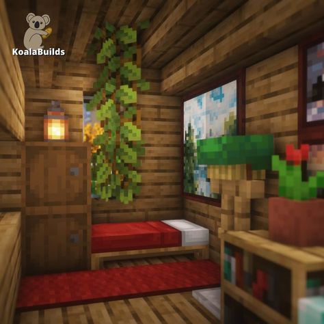 Tap for the tutorial! Minecraft 3x3 House Interior, Bunk Beds Minecraft, Small Minecraft Bed Ideas, Easy Starter House Minecraft, Minecraft Small Interior, Small Minecraft Bedroom, Minecraft Small Bedroom, Minecraft Loft Bed, Minecraft Small Bedroom Ideas