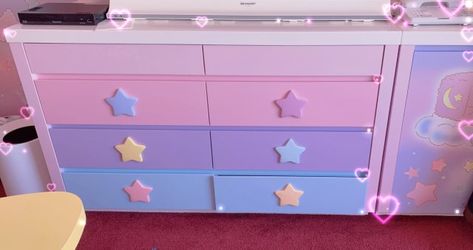 Kawaii Wardrobe Furniture, Danish Pastel Bookshelf, Kawaii Dresser, Pastel Dresser, Cute Pastel Bedroom, Kawaii Shelf, Cute Drawers, Kawaii Furniture, Cute Dresser