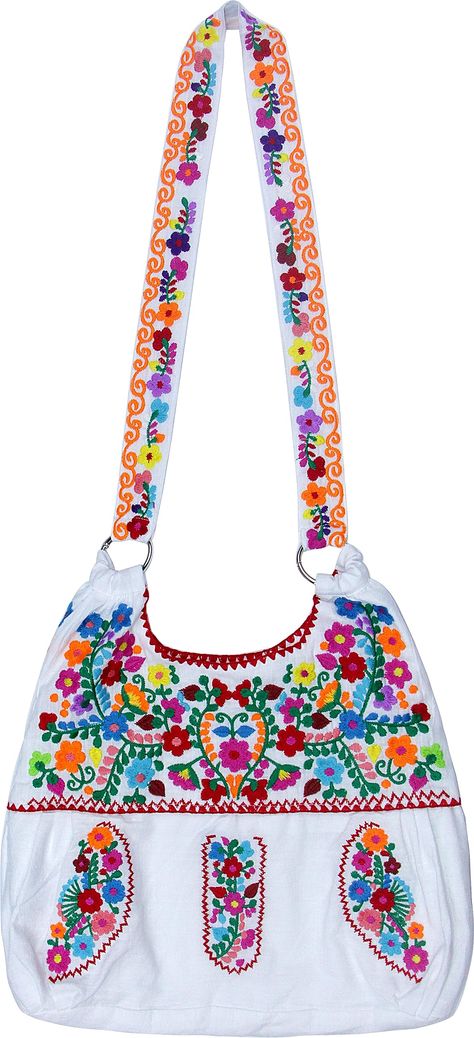 PRICES MAY VARY. HIGH QUALITY: This gorgeous Mexican tote bag is made of 100% cotton, nice texture, durable, no pilling, and easy to clean. BEAUTIFUL DESIGN: There are embroidered flowers on the front, back, and shoulder strap of this Boho handbag, and the shoulder straps are detechable, so you can hung all cute small items such as keys, tassels, dolls. VARIOUS OCCASIONS: This gorgeous Mexican Satchel or Morral is perfect to style with any outfit! Whether going to work, travel, shopping, gather, Mexican Bags, Mexican Bag, Boho Handbag, Boho Tote Bag, Mexican Embroidery, Boho Handbags, Embroidered Handbag, Travel Shopping, Embroidered Bag