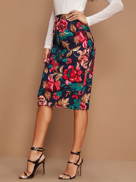 Free Returns ✓ Free Shipping On Orders $49+ ✓. Floral Print High-Rise Pencil Skirt- Skirts at SHEIN. Pencil Skirt Outfits, Organza Skirt, Women Bottoms, Rock Outfit, Floral Pencil Skirt, Knit Pencil Skirt, Spring Skirts, Women Skirts, Womens Pencil Skirts