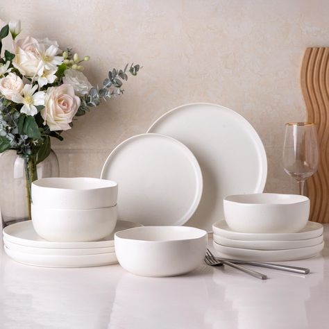 PRICES MAY VARY. STYLISH DESIGN WITH WAVY RIM: Our professional artist-designed plates feature a unique wavy rim and a clear, reactive matte glaze finish. Each piece is beautifully individual with possible variances in shade from piece to piece, adding a touch of sophistication to your table setting. Perfect for both daily use and special occasions. LEAD-FREE AND SAFE DINNER SET: Unlike other ceramics, our plates and bowls set is lead-free and made of biodegradable material with an all-natural g Terrarium Bowls, Stoneware Plates, Plates And Bowls Set, Ceramic Dinnerware Set, Cozy Nest, Cat Bed Furniture, Vintage Halloween Decorations, Home Office Storage, Ceramic Dinnerware