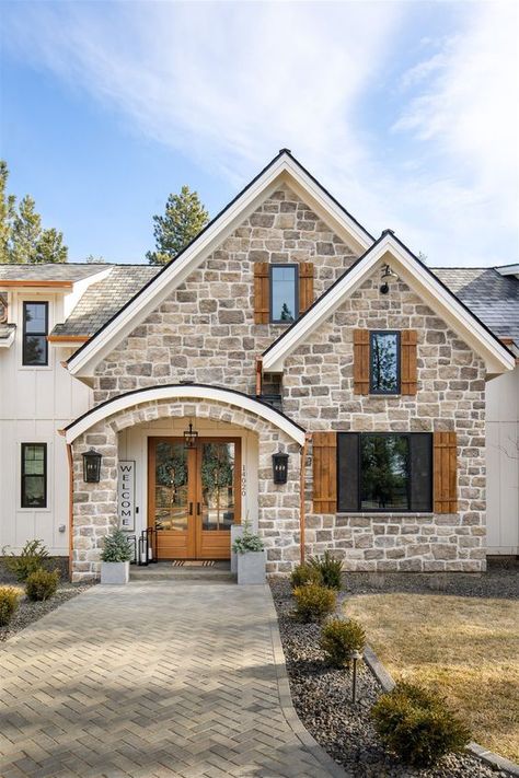 Yellow Stone Exterior Houses, Field Stone Exterior House, Exterior Stone Colors, Mansard House, Cream Colored Houses, Lake House Paint Colors, Limestone House, Stone Exterior Houses, Lake Houses Exterior