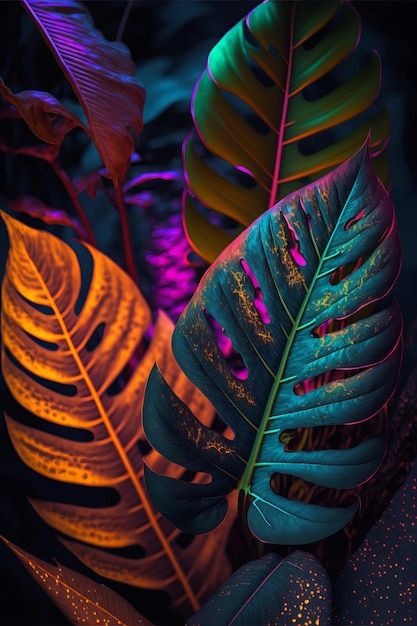 Photo abstract tropical leaf colourful b... | Premium Photo #Freepik #photo #tropical-palm #palm-leaf #exotic #jungle-plants Vibrancy Aesthetic, Pike Art, Tropical Neon, Colourful Background, Hibiscus Leaves, Jungle Plants, Tropical Glam, Neon Jungle, Water Paper