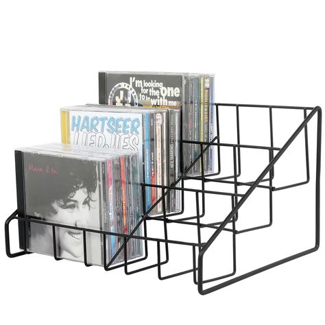 Ebern Designs Tabletop Multimedia Dowel Rack Media Storage | Wayfair Cd Organizer, Shelf Frame, Cd Rack, Tabletop Design, Cd Holder, Cd Storage, Tier Shelf, Cd Collection, Construction Ideas