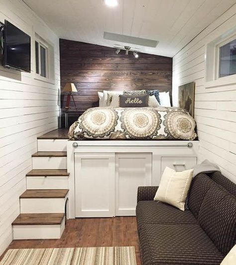 23 Fabulous She Shed Bedroom Ideas You Will Actually Love! Shed Bedroom Ideas, Small Bedroom Office, Bedroom Storage For Small Rooms, Apartment Decorating For Couples, Small Kids Room, Cozy Loft, Small Bedroom Storage, Small Bedroom Designs, Platform Bed With Storage