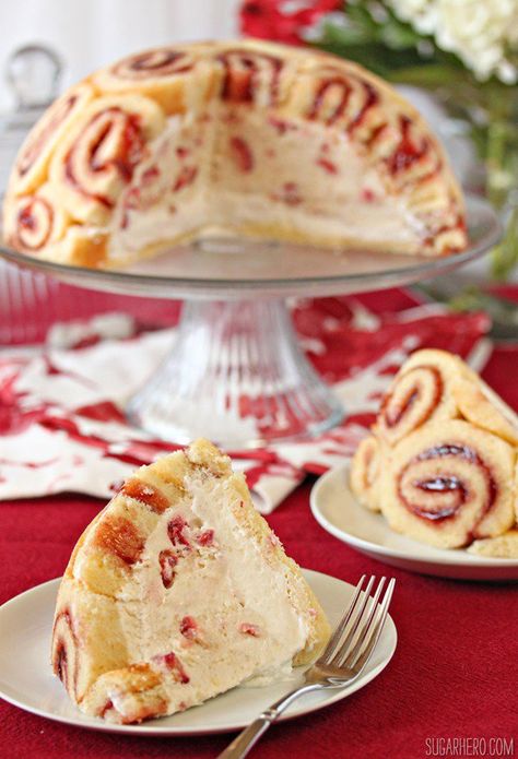 Charlotte Royale (Swiss Roll Cake) | From SugarHero.com Charlotte Royale Recipe, Charlotte Royale, Aesthetic Sweets, Swiss Roll Cakes, Jelly Roll Cake, Swiss Cake, Charlotte Cake, Swiss Roll Cake, Baked Alaska