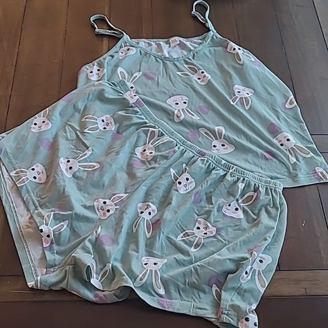 Shein Rabbit Polka Dot Cami Pajama Set 3xl Nwot 20 Pit To Pit 17 Waist Low Fragrance Smoke Free Home Easter Pjs Jammies Easter Bunny Spring Gift Easter Pajamas, Blue Lounge, Cute Avocado, Seersucker Pants, Cute Pajamas, White Halter Maxi Dress, Pleated Mini Skirt, Blue Satin, Vintage Skirt