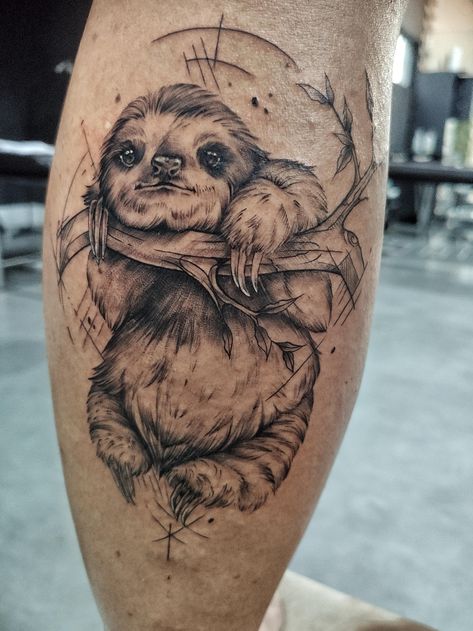 Sloth Drawing Realistic, Sloth Tattoos, Unique Tattoos With Meaning, African Sleeve Tattoo, Tattoos Large, Blue Tattoos, Unique Animal Tattoos, Tiger Eyes Tattoo, Sloth Drawing