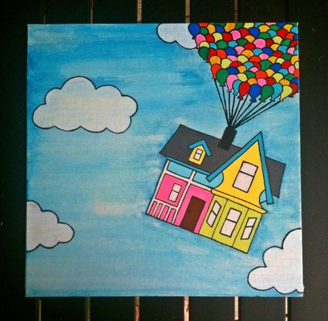 Encanto Canvas Painting, Up Art Pixar, Up Drawings Pixar House, Up House Drawing Easy, Up House Painting, Up House Drawing, Pixar Up House, Simple House Drawing, Up Pixar