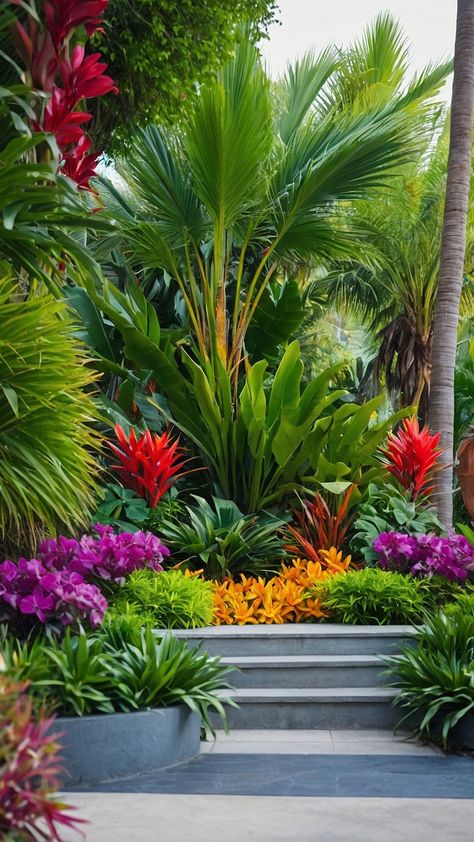 Transform Your Outdoor Space: 15 Tropical Landscaping Ideas - Cheerful Talks Behind The Pool Landscaping, Palm Garden Ideas, Tropical Landscaping Around Pool, Rainforest Garden, Tropical Landscaping Ideas, Tropical Backyard Landscaping, Pool Plants, Restaurant Designs, Tropical Outdoor