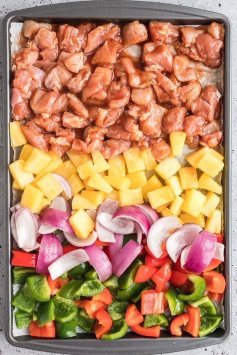 Pineapple Chicken Sheet Pan, Chicken Sheet Pan, Sheet Pan Meals Chicken, Sheet Pan Dinners Recipes, Pineapple Chicken, Health Dinner, Health Dinner Recipes, Sheet Pan Dinners, Sheet Pan Recipes