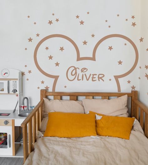 Mickey Toddler Headboard Wall Decal Large Arch Sticker Stars - Etsy Australia Mickey Mouse Bedroom Toddler, Mickey Mouse Room Decor, Disney Decor Bedroom, Minnie Mouse Wall Decals, Arch Sticker, Disney Baby Rooms, Disney Baby Nurseries, Mickey Mouse Nursery, Mickey Mouse Room