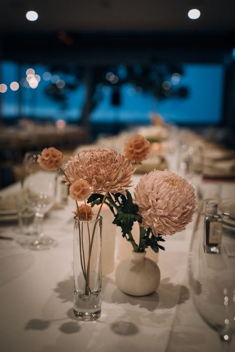 Chrysanthemum Wedding Decoration, Chrysanthemum Wedding Flowers, Neutral Floral Arrangements, Chrysanthemum Flower Arrangement, Affordable Flower Arrangements, Oct Wedding, Wedding Flower Arrangements Table, Chrysanthemum Wedding, Bud Vases Wedding