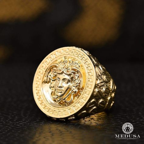 Versace Ring, Inexpensive Jewelry, 22k Gold Jewelry, Versace Jewelry, Mens Rings Fashion, Mens Gold Jewelry, Real Gold Jewelry, Mens Gold Rings, Antique Gold Jewelry