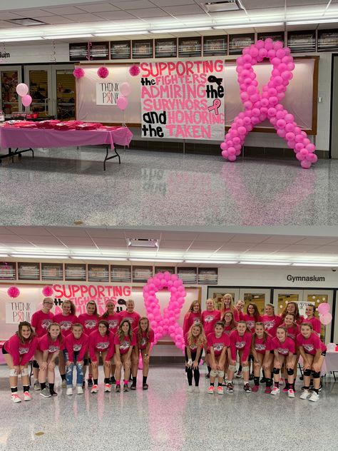 Pink Out Hallway School, Pink Out Decorations Volleyball, Dig Pink Volleyball Decorations, Pink Out Night Volleyball, Pink Night Volleyball, Pink Out Volleyball Ideas, Pink Out School Spirit, Volleyball Pink Out Ideas, Pink Out Decorations