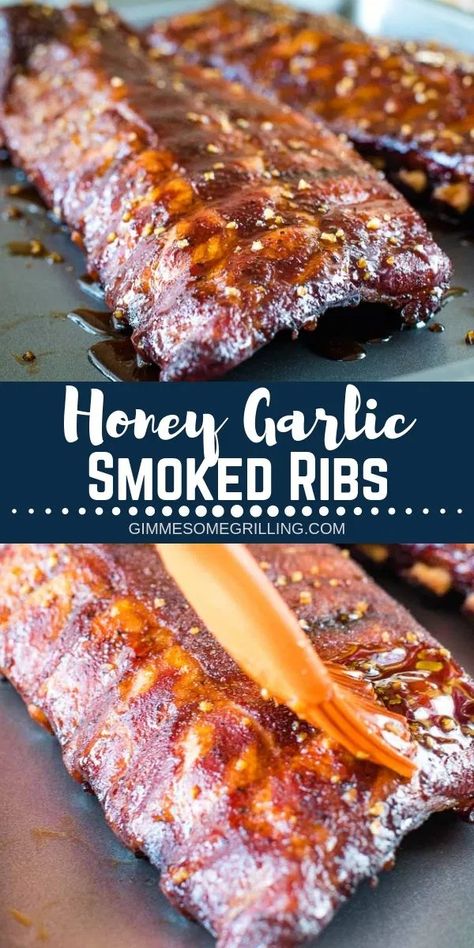 Smoked Ribs In Smoker, Traeger Ribs, Smoked Ribs Recipe, Honey Garlic Ribs, Traeger Smoker, Traeger Grill Recipes, Bbq Recipes Ribs, Smoked Pork Ribs, Pellet Grill Recipes