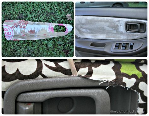 Last year, I came across an awesome pin. To cover the {ugly} door fabric on your car! I don’t know what took me so long to finally do it, but I’m so glad I did. I LOVE the way it came o… Upholstery Pins, Car Interior Diy, Car Accessories Diy, Ideas Para Organizar, Foose, Car Upholstery, Weird Cars, Car Mods, Car Hacks