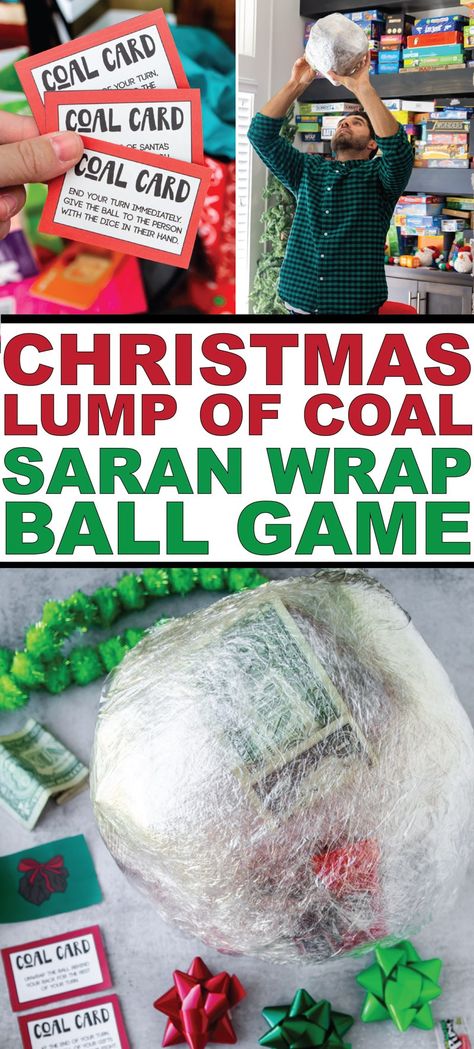 Christmas Saran Wrap Ball Game, Coal Christmas, Wrap Ball Game, Saran Wrap Ball, Saran Wrap Game, Saran Wrap Ball Game, Christmas Party Ideas For Teens, Lump Of Coal, Christmas Gift Games