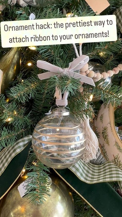 Facebook Ornament Ribbon Hanger, How To Tie Ribbon On Ornaments, Tying Ribbon On Ornaments, How To Tie A Bow On An Ornament, Hanging Ornaments With Ribbon, Ribbon On Ornaments, Beach Furniture, Boulder Beach, Ribbon Ornaments