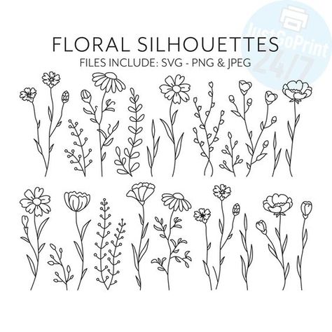 Envelope Flowers Drawing, Easy To Draw Flowers Simple, Floral Clipart Black And White, Fine Line Flower Drawings, Simple Floral Painting Ideas, Dalia Flower Drawing, Plant Sketches Doodles, Floral Designs Drawing, Drawing Flowers Simple