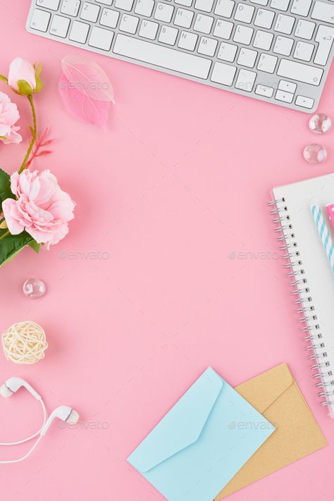 Blank notepad page in bullet journal on bright pink office desktop by Natabuena. Blank notepad page in bullet journal on bright pink office desktop. Top view of modern bright table with notebook, st... #AD #bright, #journal, #office, #pink Wallpaper Office, Bright Table, Space Concept, Notebook Stationery, Pink Flowers Wallpaper, Pink Office, Office Desktop, Blogger Tips, Instagram Feed Ideas