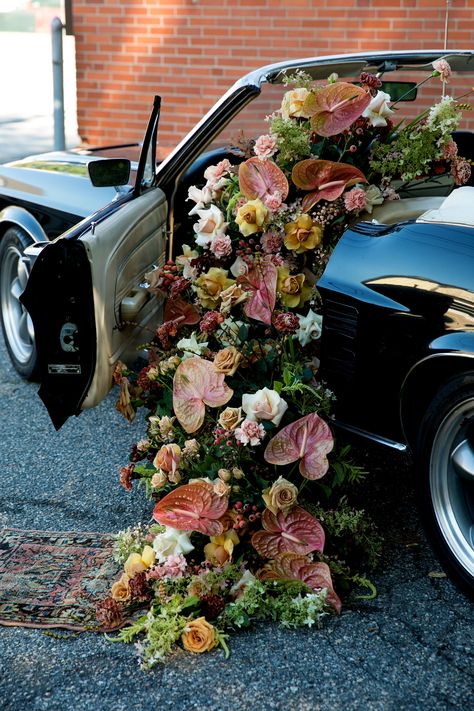 Car Flowers Aesthetic, Cabrio Photoshoot, Car Floral Installation, Flower In Car, 1960 Convertible, Caprice Car, Convertible Mustang, Westerly Rhode Island, Flower Car