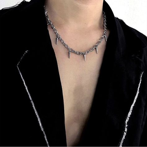 Stainless Steel Chains Rivet Choker Necklace for Men Hiphop Punk Neck Jewelry Short Collar Chain Grunge Necklaces, Necklace Grunge, Gender Euphoria, Grunge Necklace, Stud Necklace, Punk Necklace, Neck Jewelry, Necklace Gothic, Spike Necklace