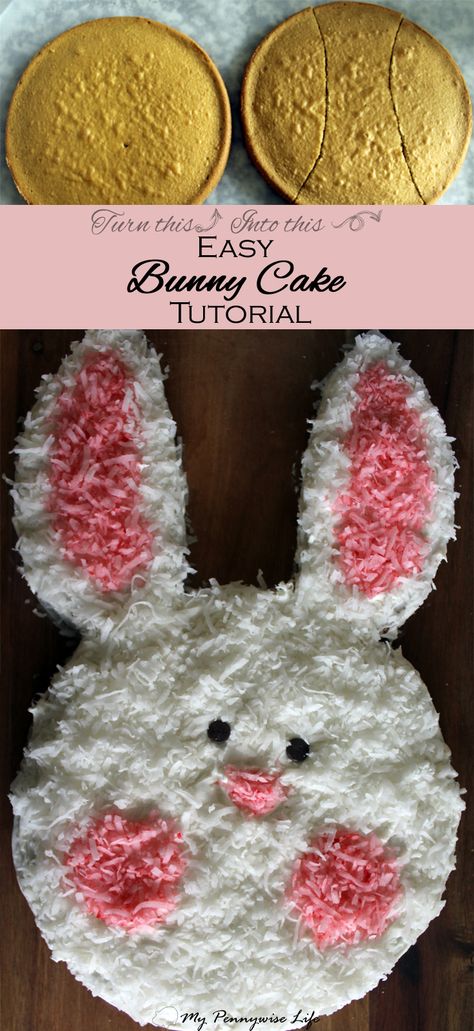 Easy Bunny Cake Tutorial: How to make a cute bunny cake with everyday kitchen items. Just 10 easy steps. Includes gluten-free options. via @mypennywiselife Old School Cake, Easter Themed Desserts, Bunny Cake Pan, School Cake, Holiday Favorite Recipes, Easter Goodies, Themed Desserts, Bunny Cake, Easter Traditions