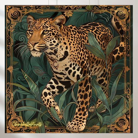 Art Nouveau Leopard, Leopard Tile Decor, Wall Art, Instant Download, Printable leopard In  the tropics, leopard Wall Art, Animal prints, Wall Art Big Cats Art, When payment is complete you will receive you will receive 5 HIGH-RESOLUTION FILE, 8192x8192 pixels. The image is 1:1 ratio.(5х5, 7х7, 10х10, 15х15, 18х18, 20х20, 24х24) ✨Watermark/logo will not appear on the files you receive✨ The listing is for a digital file, no physical product is shipped. Leopard Wall Art, Tile Decor, Leopard Wall, Tropical Art Print, Leopard Art, Art Nouveau Decor, Afrique Art, Big Cats Art, Unique Art Prints