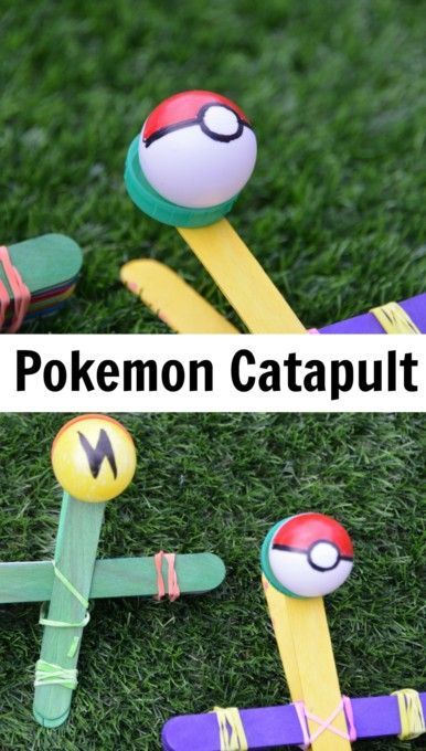 Pokemon Catapults - fun catapult craft for kids #scienceforkids #lollystickcatapult #pokemon Pokemon Catapult, Pokemon Party Games, Pokemon Themed Party, Pokemon Diy, Pokemon Craft, Pokemon Birthday Party, Pokemon Theme, Pokemon Party, Pokemon Birthday