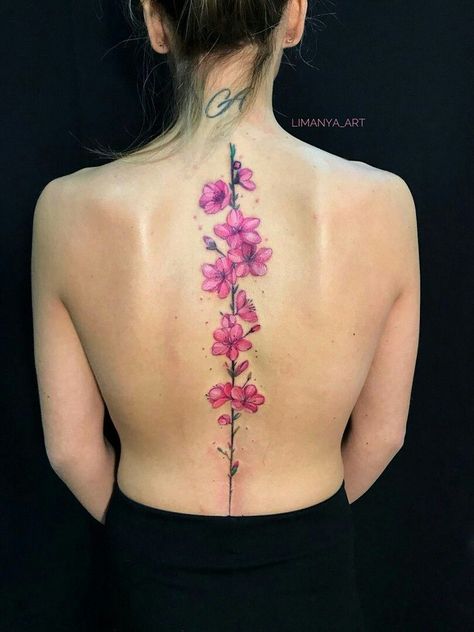 Tattoo Espalda Mujer, Flower Tats, Indian Feather Tattoos, Red Dragon Tattoo, Flower Spine Tattoos, Flower Tat, Vegan Tattoo, Spine Tattoos For Women, Tatuaje A Color