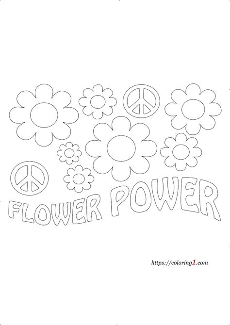 Flower Power Coloring Pages - 2 Free Coloring Sheets (2021) Flower Power Coloring Pages, Groovy Coloring Pages Free Printable, Groovy Drawing Ideas, Groovy Coloring Pages, Coloring Pages Of Flowers, Flower Coloring Pages For Adults, Flower Power Party, 60s Theme, Flower Coloring Sheets